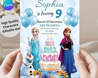 Editable Frozen Birthday Invitation, Elsa & Anna Party Girl Kids Invite Theme, Digital Card Download