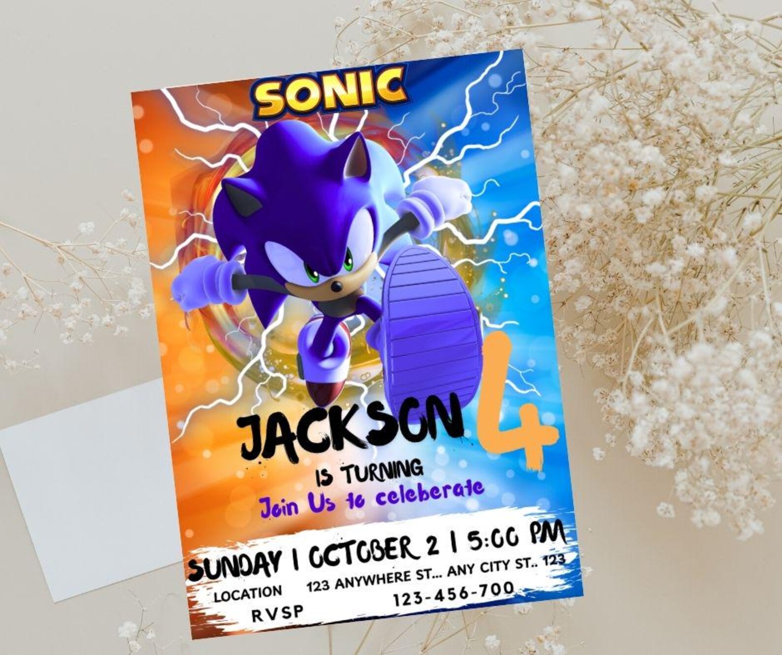 Editable Sonic Birthday Invitation Sonic the Hedgehog Birthday Invite ...