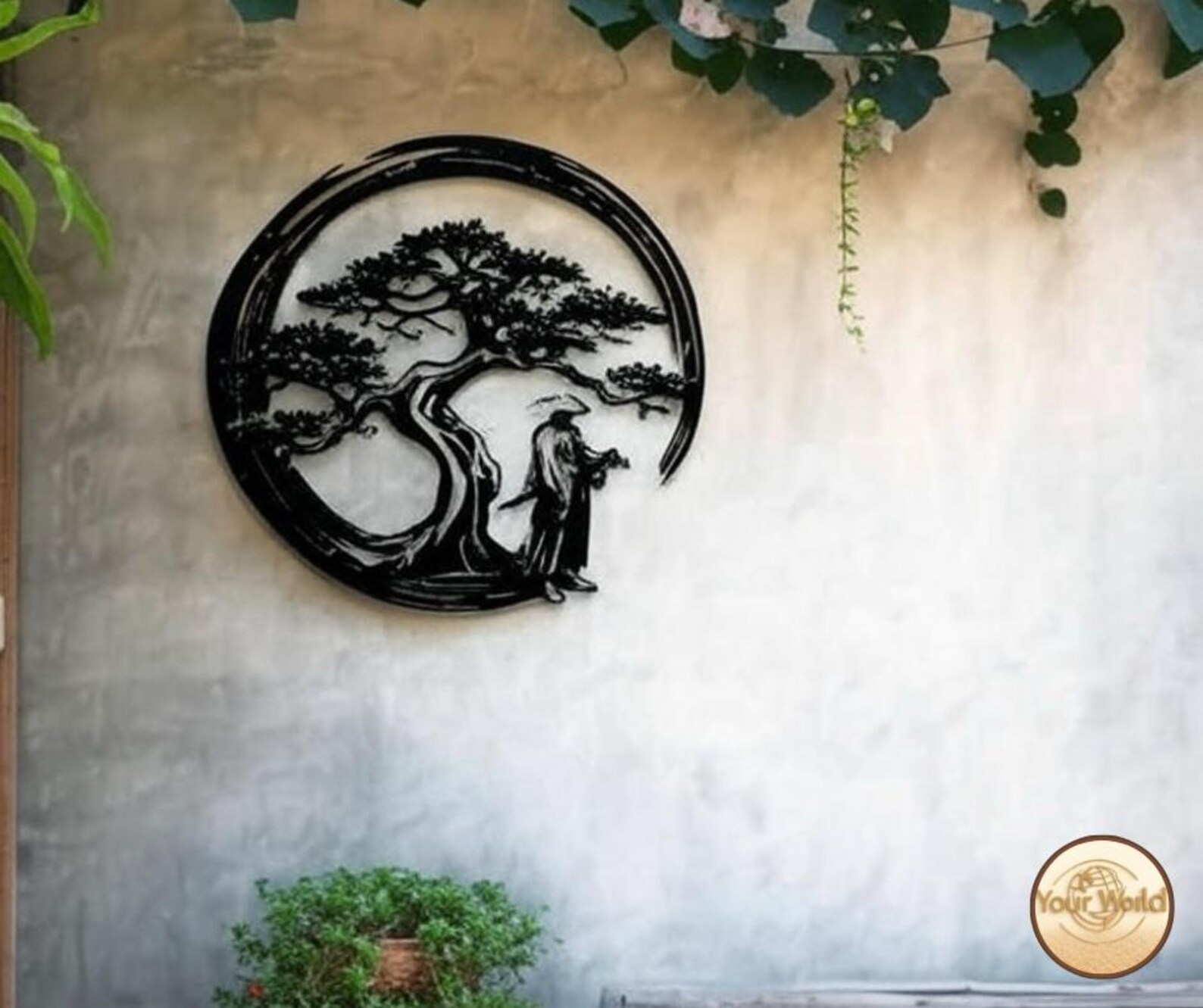 Japanese Bonsai Tree Metal Wall Art | Torii Gate & Enso Cutout | Modern ...