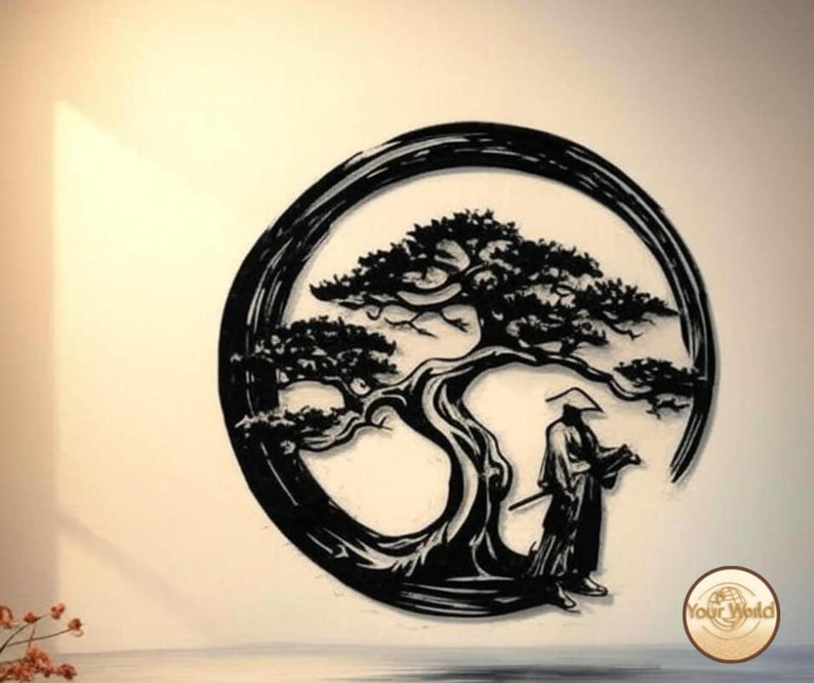 Japanese Bonsai Tree Metal Wall Art | Torii Gate & Enso Cutout | Modern ...