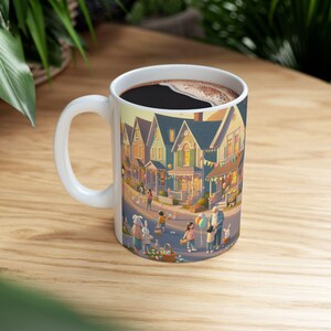 Fun Easter Village Ceramic Mug | Seasonal Gift, Cute Home Decor, Rabbit Theme Mug, Spring Celebration Coffee Cup