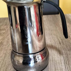 BIALETTI Kitty MOKA COFFEE MAKER in stainless steel 6 cups, for Espresso Coffee - Made in Italy Vintage Collectible - Bergna Design