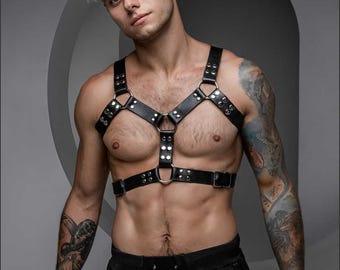 Leather harness men, Chest harness men, Burning man shoulder harness, Top harness, Men's accessories, Men body belt, Club wear, Gift for men