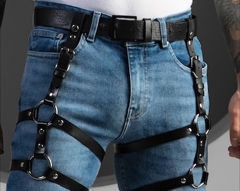 Adjustable Men's Vegan Leather Leg Harness, Stylish Party Wear Accessory, Perfect Gift for Special Occasions, burning man Fashion Harness