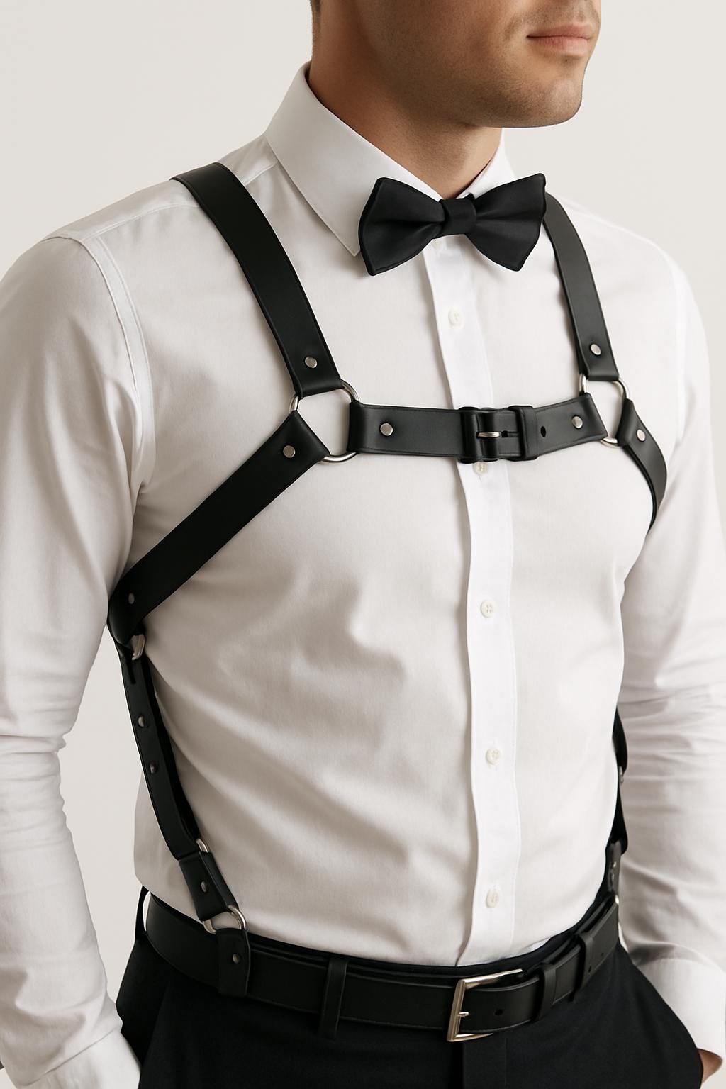 White Leather Mens Harness - Etsy display picture 1