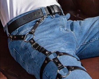 Men's Vegan Leather Leg Suspender, Thigh Harness, Unisex Design, Comfortable Use with Plus Size Options, LGBT Stylish Party Wear Accessory