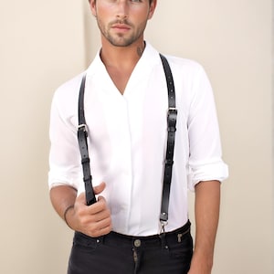 Bretelles pour hommes en cuir végétalien, garçons d&#39;honneur avec harnais noir marron rouge, bretelles pour hommes en cuir vieilli avec dos en Y, bretelles western