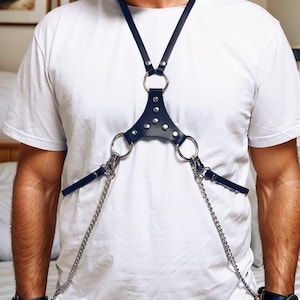 Chest Harness Men, Dance Party, Wear Burning Man Outfit Costume, Male Harness,Fashion Accessories, Chain Breast Harness, Edgy Leather Outfit