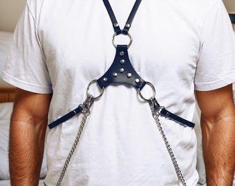 Chest Harness Men, Dance Party, Wear Burning Man Outfit Costume, Male Harness,Fashion Accessories, Chain Breast Harness, Edgy Leather Outfit