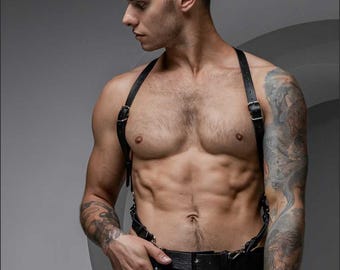Custom Vegan leather suspenders for groomsmen Black suspender harness men Gentleman suspender Fashion harness men Wedding personalized gifts