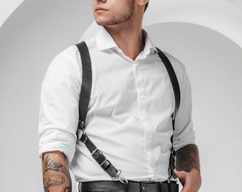 Leather Fashion Harness for Men - Suspender Design for Special Occasions, Trendy Look for Weddings, Raves, or Nighttime Events, Gift Him