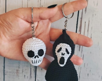 Patrón de ganchillo en PDF para llavero de calavera y fantasma de Halloween