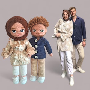Benutzerdefinierte gehäkelte Paarpuppen - 2 Amigurumi-Puppen - personalisiertes Geschenk vom Foto - handgemachtes Jubiläum oder Hochzeitsandenken