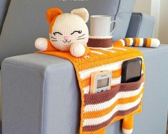 Crochet Cat Sofa Armrest Organizer Pattern, Cup Holder Couch Caddy (PDF Pattern)