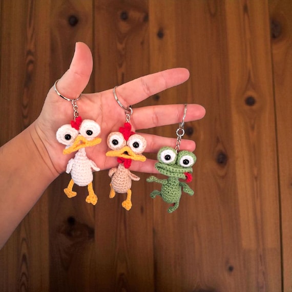 Funny Chicken Rooster Frog Crochet Keychain Pattern PDF