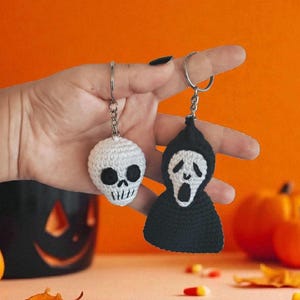 Halloween Skull & Ghost Keychain Crochet Pattern PDF image 1