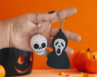 Halloween Skull & Ghost Keychain Crochet Pattern PDF