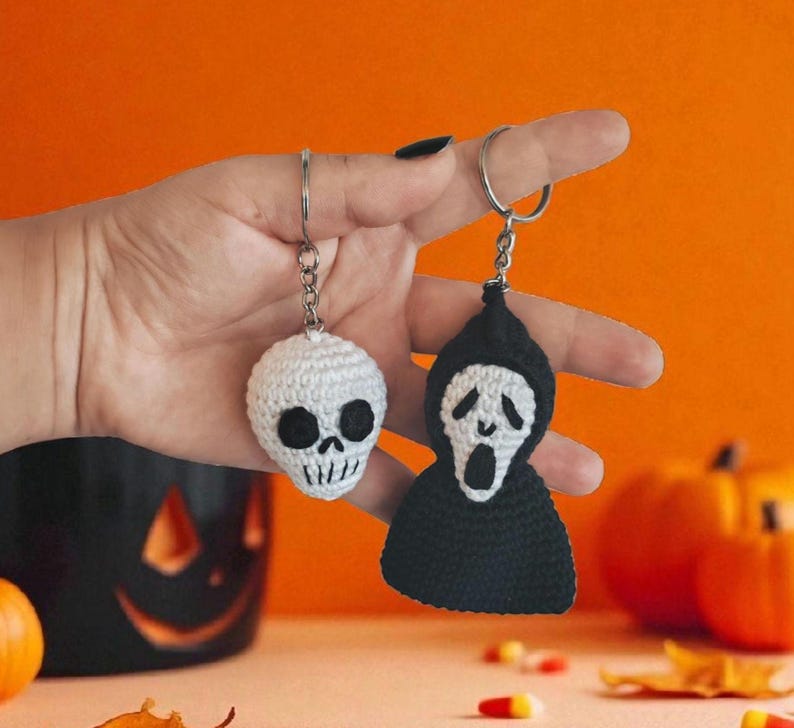Halloween Skull & Ghost Keychain Crochet Pattern PDF image 1