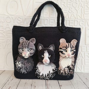 Crochet 3D Cat Tote Bag: Handmade Cotton Purse