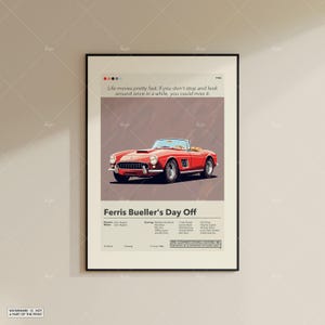 Ferris Bueller's Day Off Poster | John Hugos | Minimalistisches Filmplakat | Individuelle Filmposter | Wand Kunst Druck | Wohnkultur |