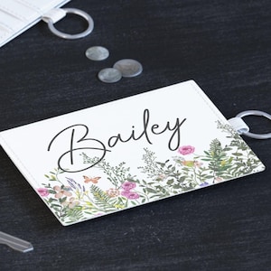 Tarjetero floral personalizado, llavero con nombre personalizado, regalo para ella, billetera con nombre personalizado, billetera elegante para mujer