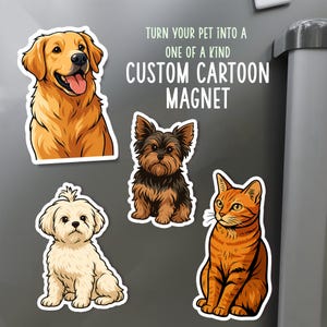 Personalized Pet Magnet, Custom Pet Portait, Cartoon Pet Decor, Gift for Dog Lover, Home Fridge Magnet, Animal Magnet