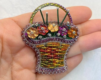 Beaded Embroidery Floral Basket Brooch Pin Multicolor brooch Beaded colorful Missing you gift Graceful brooch christmas in july summer gift