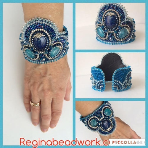 Women Beaded cuff bracelet Adjustable bracelet wide Seed Bead Embroidered Cuff Bracelet shops Royal Blue Agate Lapis Gemstone Mothers day gift
