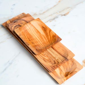 Set of 3 Olive Wood Trays – Rustic Serving Plates – Handmade Tapas and Appetizer Set