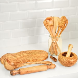 Handmade Olive Wood Kitchen Utensil Set (10-Piece): Rustic Cooking Tools