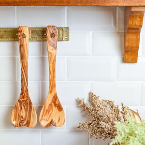 Olive Wood Heart Spoons: Handmade Rustic Kitchen Utensil Set