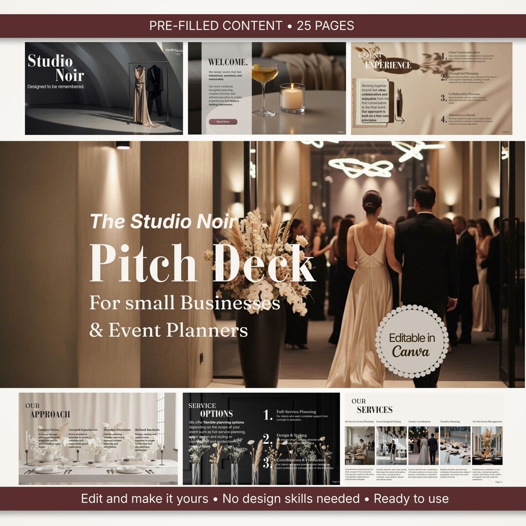 Event Pitch Event Planner Pitch Deck Canva Template | Luxury Business Presentation ...