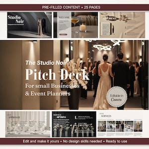 Event Planner Pitch Deck Canva Template | Luxury Business Presentation, Neutral Slide Deck, Small Business Canva Template (25 Pages)