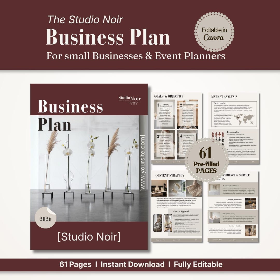 Event Planner Business Plan Template Canva | Small Business Workbook ...
