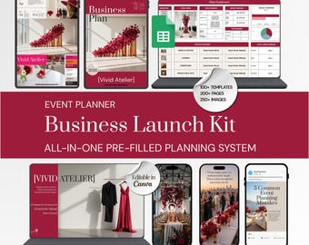 Veranstaltungsplaner Business Start Kit | Branding, Strategie, Website, Slide Deck | Canva + Google Sheets | All-in-One-System vorgefüllte Vorlagen
