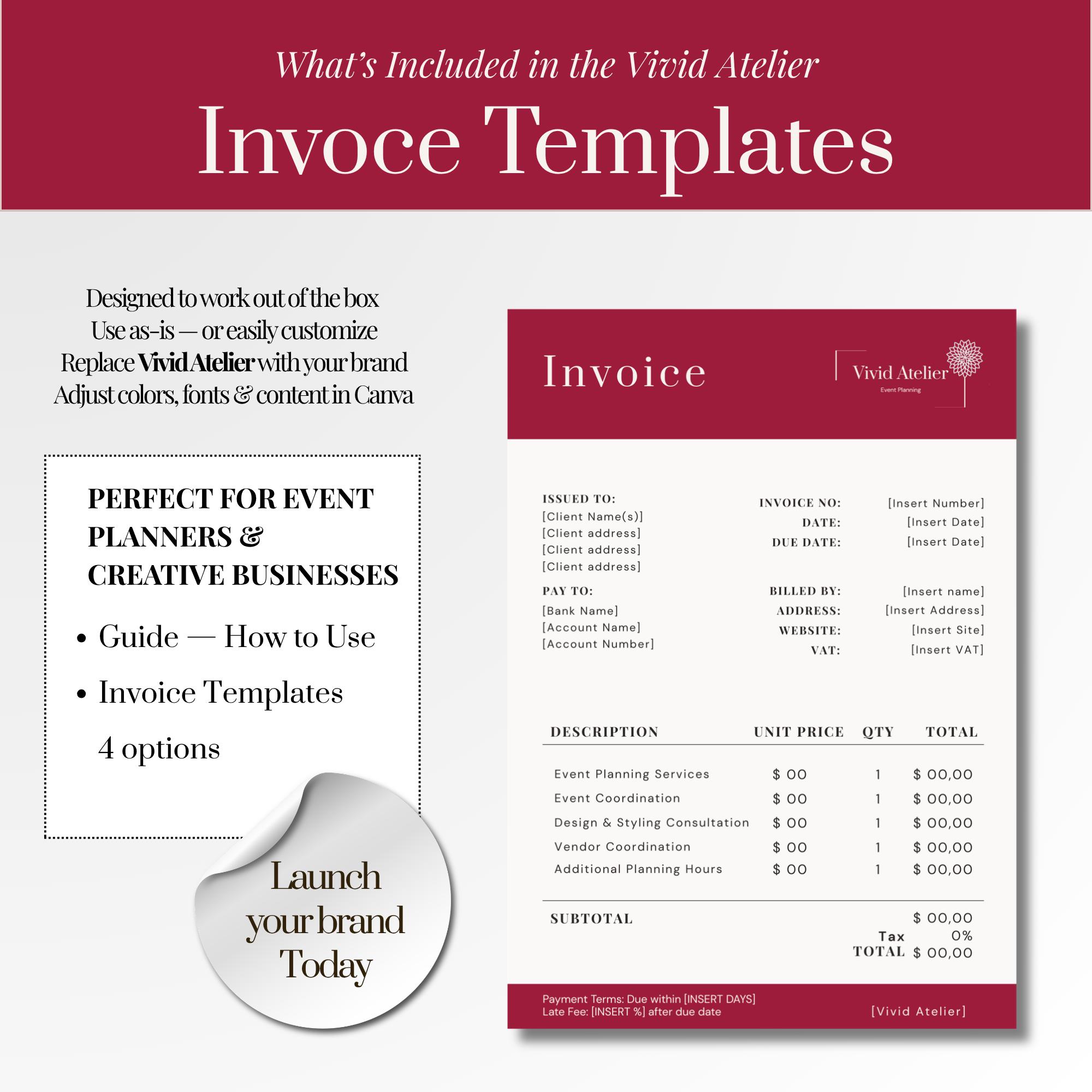 Simple Event Invoice Event Planner Invoice Template Canva | Editable Invoice for Event ...