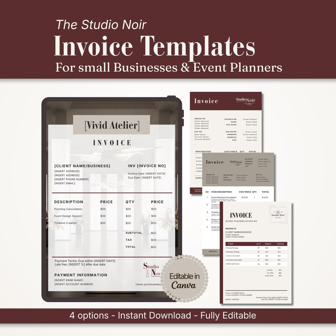Event Planner Invoice Template Canva | Editable Invoice Template ...