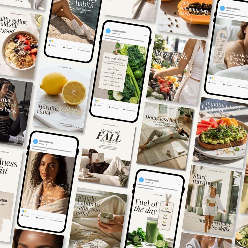 Health & Wellness Instagram Canva Templates: 80 Posts for Content ...
