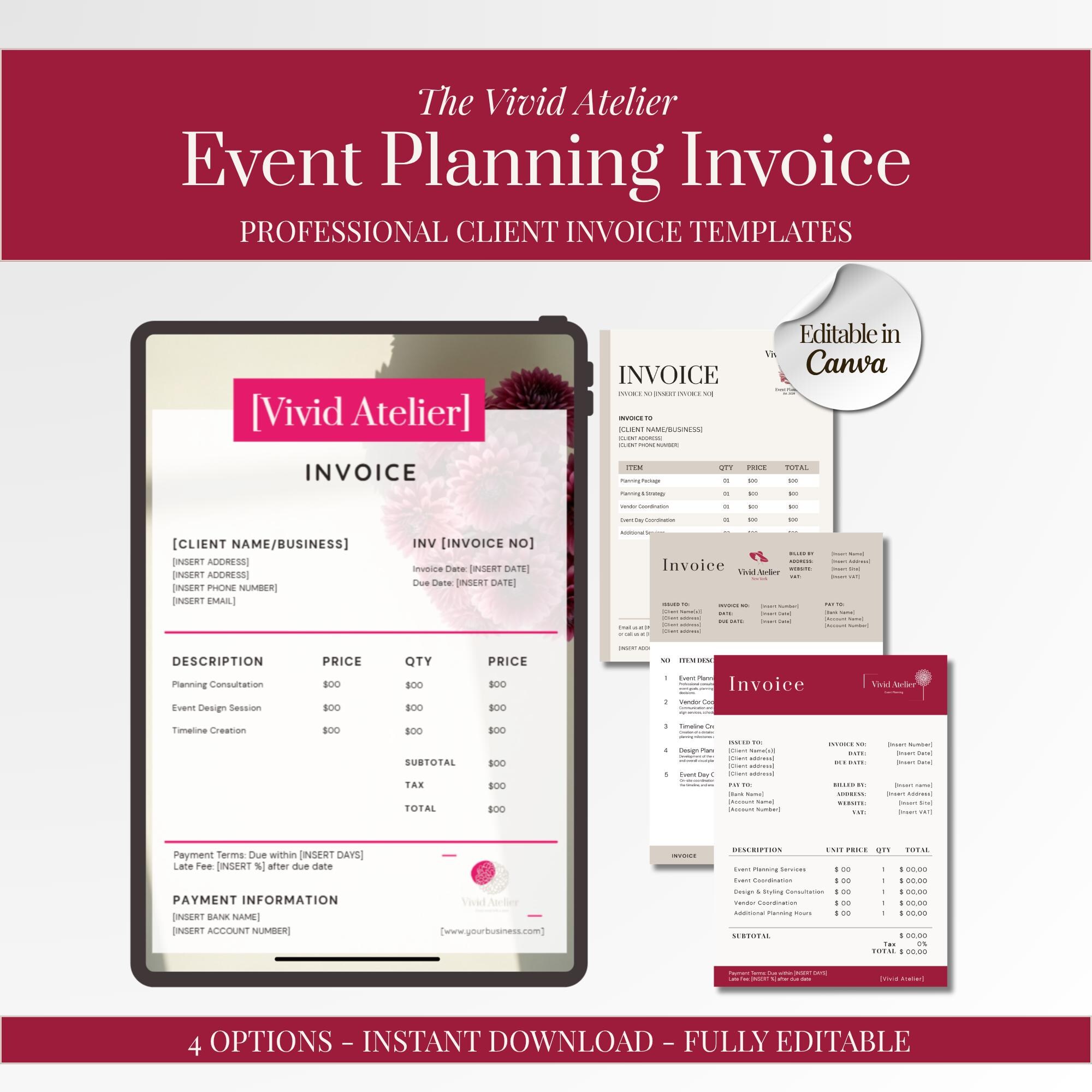 Event Planner Invoice Template Canva | Editable Invoice for Event ...