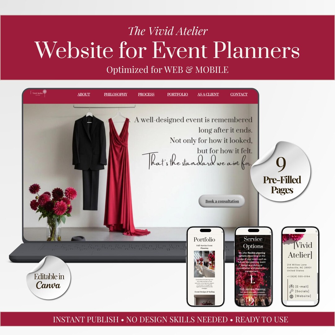 Event Planner Website Template Canva Event Planning Editable Business