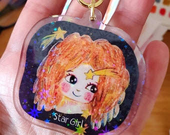 Star girl - cute Keyring, charm, Keychain, christmas gift, christmas stoking fillers , holographic