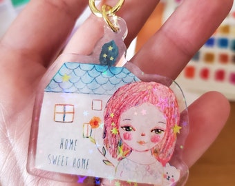 Home sweet home - cute Keyring, charm, Keychain, christmas gift, christmas stoking fillers, holographic,