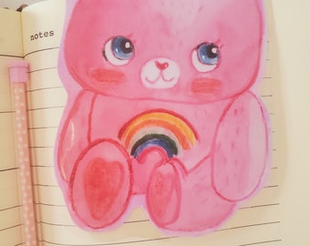 Cheer bear bookmark - care bears, cute bookmark, bear bookmark, pink, illustrated, teddy bear, small gifts, handmade by Susana Tavares