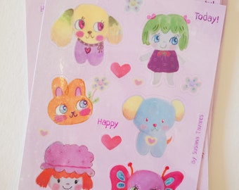 Happy friends sticker sheet- cute sticker sheet, cute stickers, planner sticker sheets, animal stickers,bullet journal stickers,pastel color