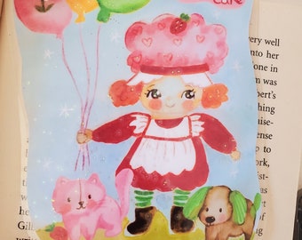 Strawberry shortcake laminated bookmark - illustrated bookmarks, strawberry bookmark, handmade bookmarks by Susana Tavares