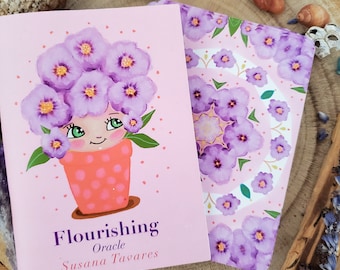 Flourishing oracle deck with guidebook, oracle cards, affirmations, mindfulness, tarot, cute oracle, women, teenagers gift