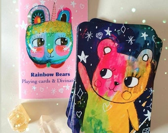 Rainbow Bears playing cards and divination  - Tarot, minor arcana, pocket size tarot, indie oracle, cute tarot, oracle deck