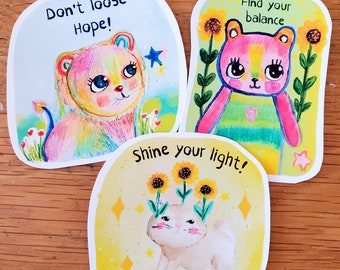 SHINE YOUR LIGHT stickers pack - stickers for planner, journal, agenda, cute lion stcker, cat sticker, bear sticker, Don't loose hope