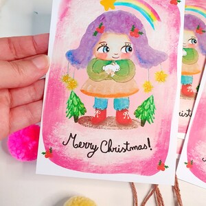 DOWNLOAD ISTANTANEO- cartolina di Natale stampabile carina e tag, cartoline di Natale stampabili, etichette di Natale stampabili, ragazza carina e coniglietto