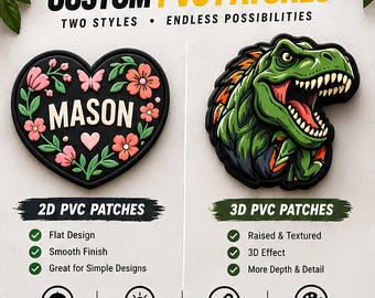 Custom PVC Rubber Patches, Personalized Logo Patch, 2D 3D Rubber Patch, Adhesive or Velcro Backing, Waterproof Patch for Hats & Jackets